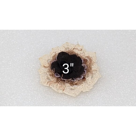 Vintage Handmade Crochet Flower Brooch With Black Center 3" Diameter - Picture 2 of 4